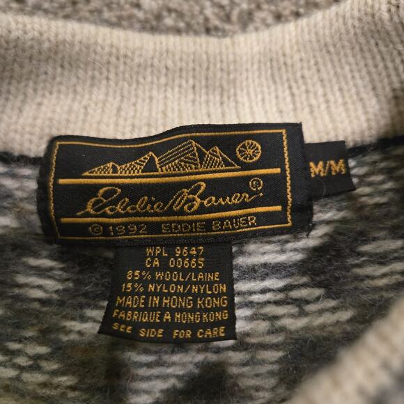 Eddie Bauer 1990s Vintage Wool Blend Sweater Mock Neck Fair Isle Festive Size M - Picture 4 of 6